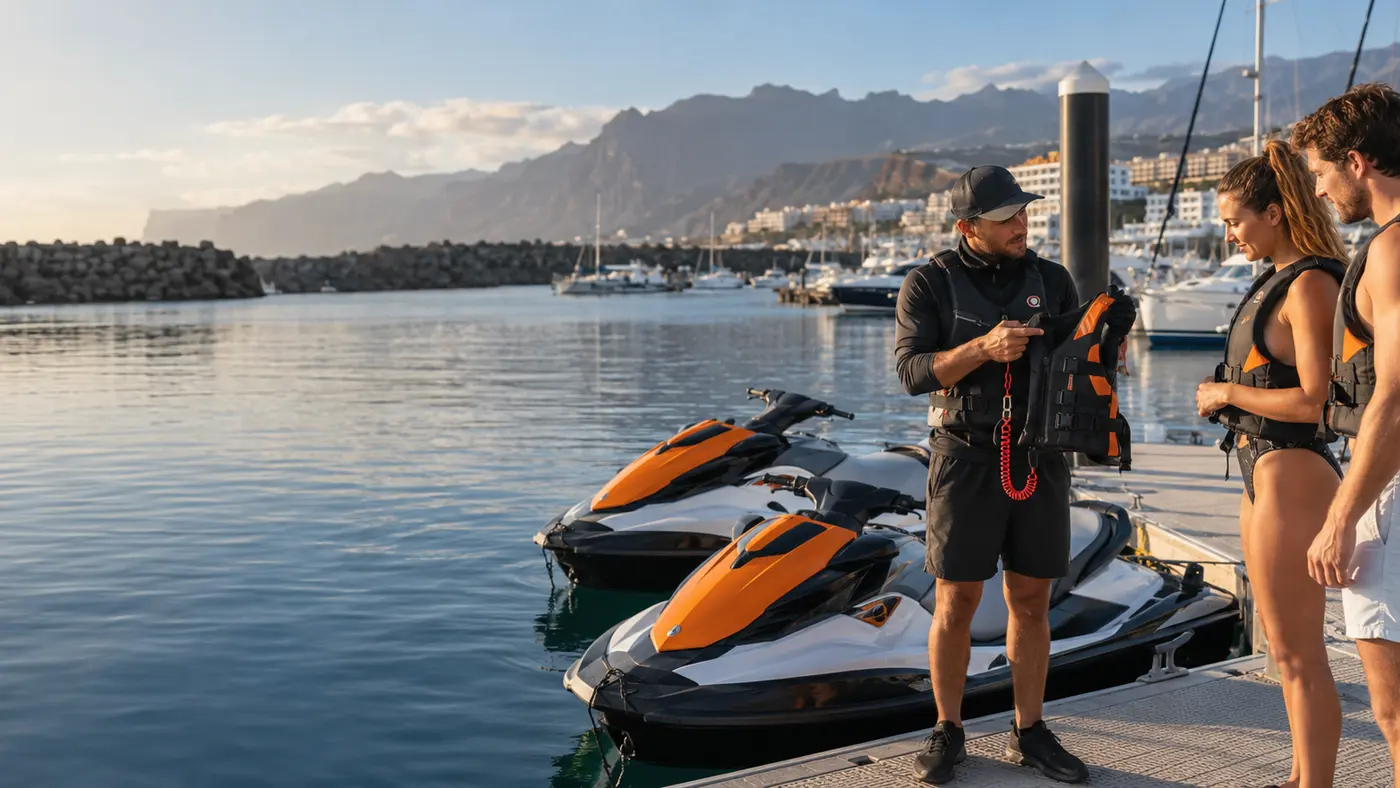 A professional safety briefing before a jet ski rental